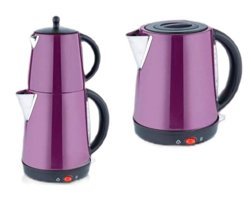 Girist 8921 Demplus Otomatik Çelik Demlikli 2200 W Işıklı Çelik Mor Vintage Çay Makinesi