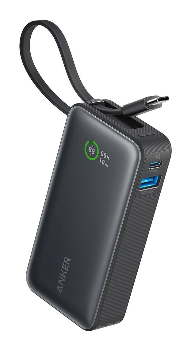 Anker A1259 10000 mAh Hızlı Şarjlı Dijital Göstergeli Type C Kablolu Powerbank Siyah