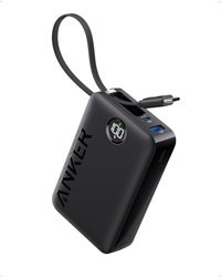 Anker A1647 10000 mAh Hızlı Şarjlı Dijital Göstergeli Type C - USB Kablolu Powerbank Siyah