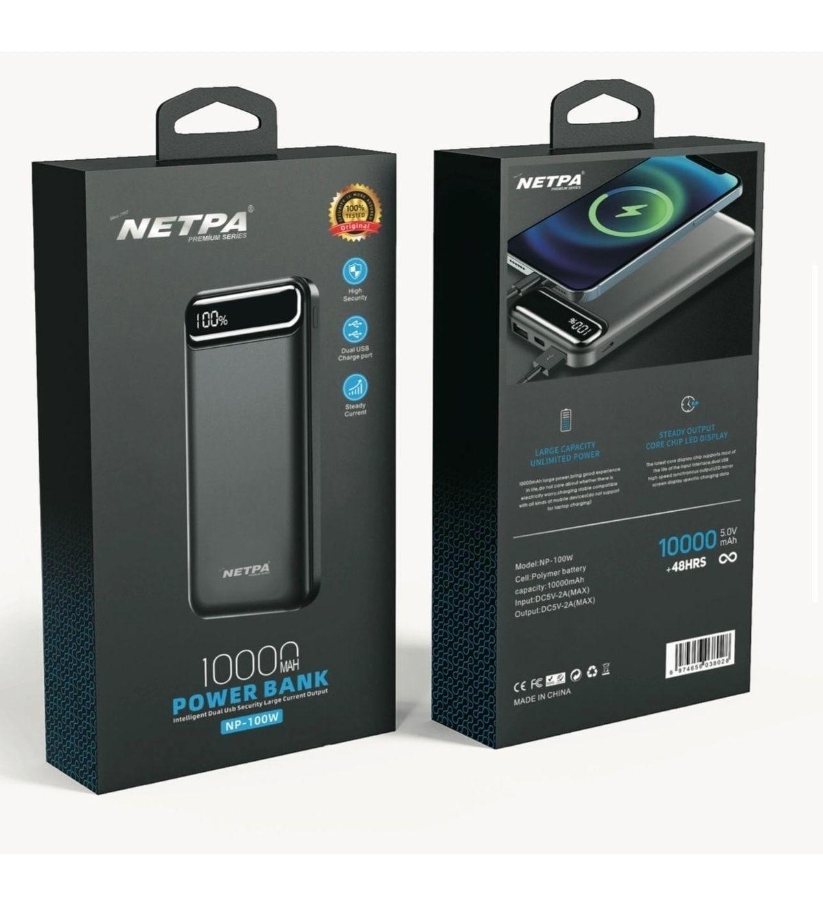 Netpa NP- 100W 10000 mAh Hızlı Şarjlı Dijital Göstergeli USB Çoklu Bağlantılı Kablolu Powerbank Siyah