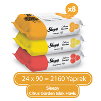 Sleepy Citrus Garden Islak Bebek Havlusu 90 Yaprak 24'lü Paket Islak Mendil