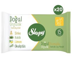 Sleepy Organik Pamuklu 15 Yaprak 20'li Paket Islak Mendil
