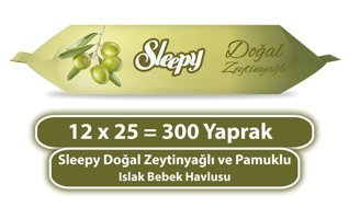 Sleepy Zeytinyağlı 25 Yaprak 12'li Paket Islak Mendil