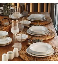 Porland Wavy 56 Parça 12 Kişilik Desenli Porselen Yuvarlak Yemek Takımı