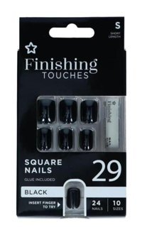 Superdrug Finishing Touches Kısa Parlak 24'lü Kare Siyah Takma Tırnak