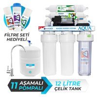 Aqua Pompalı 11Aşama 12L Çelik Tanklı Açık Kasa Su Arıtma Cihazı