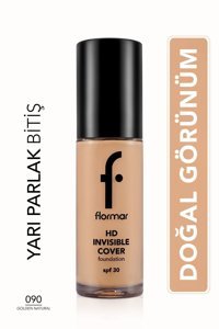 Flormar Invisible Cover Hd 90 Golden Natural Su Bazlı Güneş Koruyuculu Likit Şişe Fondöten 30 ml