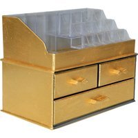 Bahat Altın Varaklı 3 Katlı Kapaklı 3 Çekmeceli Bölmeli Makyaj Organizeri Altın