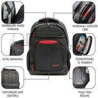 Dexim DXBP40 Gözlü Su Geçirmez Polyester 17 inç Sırt Laptop Çantası Siyah