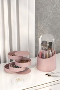 Pufwin Home 4 Katlı Dönebilen Kapaklı 4 Çekmeceli 2'li Makyaj Organizeri Pembe