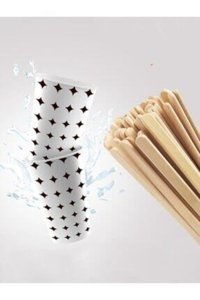 Miopack Tahta Karıştırıcılı Baskılı Karton Bardak 50'li