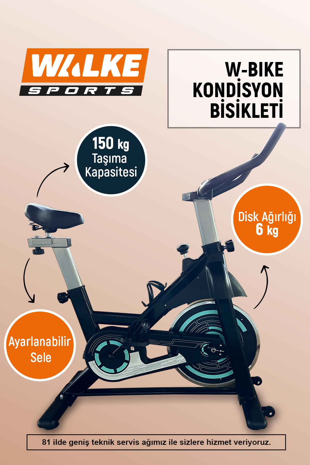 Walke W-Bike Profesyonel 120 kg Manuel Koltuklu Manyetik Dikey Kondisyon Kondisyon Bisikleti Siyah