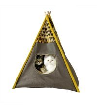 Kemique Tepee Four 56 x 42 cm Üstü Kapalı Kedi Yatağı Siyah - Yeşil