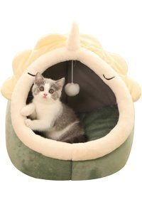 Hallow Yıkanabilir 36 x 23 x 9 cm Üstü Kapalı Kedi Yatağı Yeşil