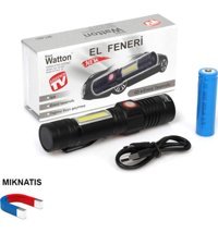Watton WT-601 Basmalı Uzun Menzilli LED Şarjlı El Feneri Siyah