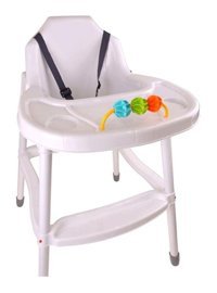 Mgs Smartland Alüminyum - Plastik 3 Noktalı Emniyet Kemeri 25 kg Kapasiteli Tekerleksiz Tepsili Oturaklı Oyuncaklı Katlanır Portatif Mama Sandelyesi Beyaz