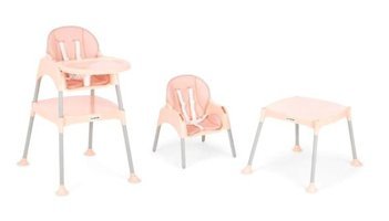 Babydoor Alüminyum - Plastik 18 kg Kapasiteli Tekerleksiz Sandalye Üstü Tepsili Oturaklı Portatif Mama Sandelyesi Somon