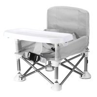 Funky Chairs Alüminyum - Plastik 15 kg Kapasiteli Tekerleksiz Sandalye Üstü Tepsili Oturaklı Yükselticili Katlanır Portatif Mama Sandelyesi Gri