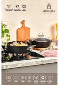 Amboss DARK1318 2 Parça 24 cm Granit Basık Tencere