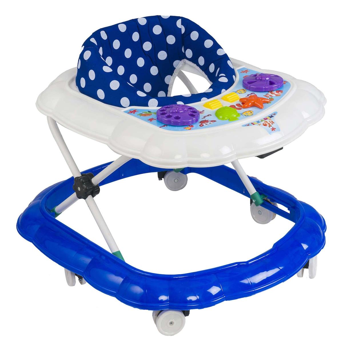 Chubby Baby Geometrik Desenli 6 Tekerlekli 4 Kademeli Oyuncaklı Müzikli Örümcek Yürüteç Lacivert