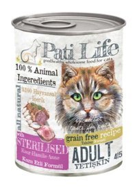 Pati Life Sterilezed Yetişkin Kısırlaştırılmış Kuzu Eti Ezme Yaş Kedi Maması 24x415 gr
