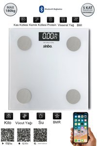 Sinbo SBS-4467 Yağ Ölçen Vücut Analizi Yapan Bluetoothlu Kas Ölçen Cam Dijital Akıllı Tartı Beyaz