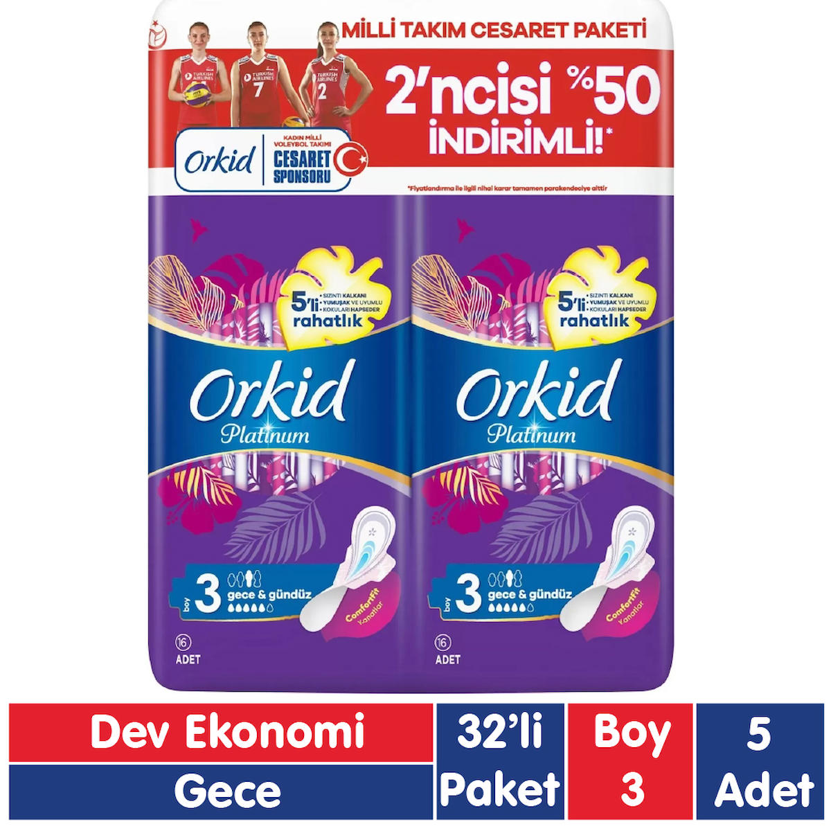 Orkid Platinum 32'li Hijyenik Ped 5 Adet