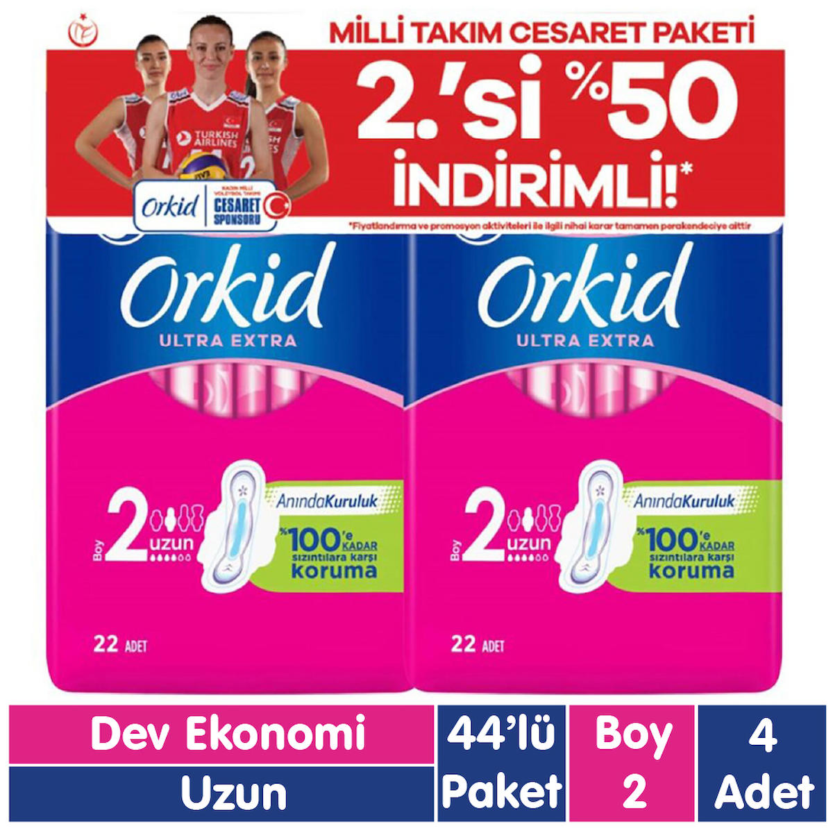 Orkid Cesaret Organik Antialerjik 44'lü Hijyenik Ped 4 Adet
