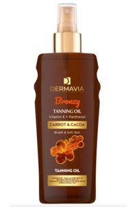 Dermavia Bronzy Havuç Yağı-Kakao Yağı Simli Hızlı Yüz İçin Güneşsiz Bronzlaştırıcı Yağ 200 ml