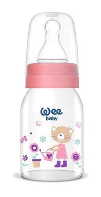 Wee Baby Isıya Dayanıklı Desenli Pembe Yuvarlak Uçlu Biberon 125 ml