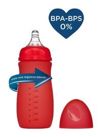 Bebedor 52302 Cam Yavaş Akışlı 6+ Ay Kırmızı Biberon 260 ml