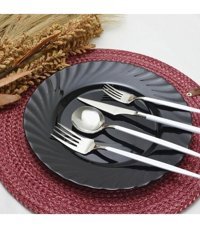 Schön Main Parlak 24 Parça 6 Kişilik Çatal Kaşık Bıçak Takımı Beyaz-Gümüş