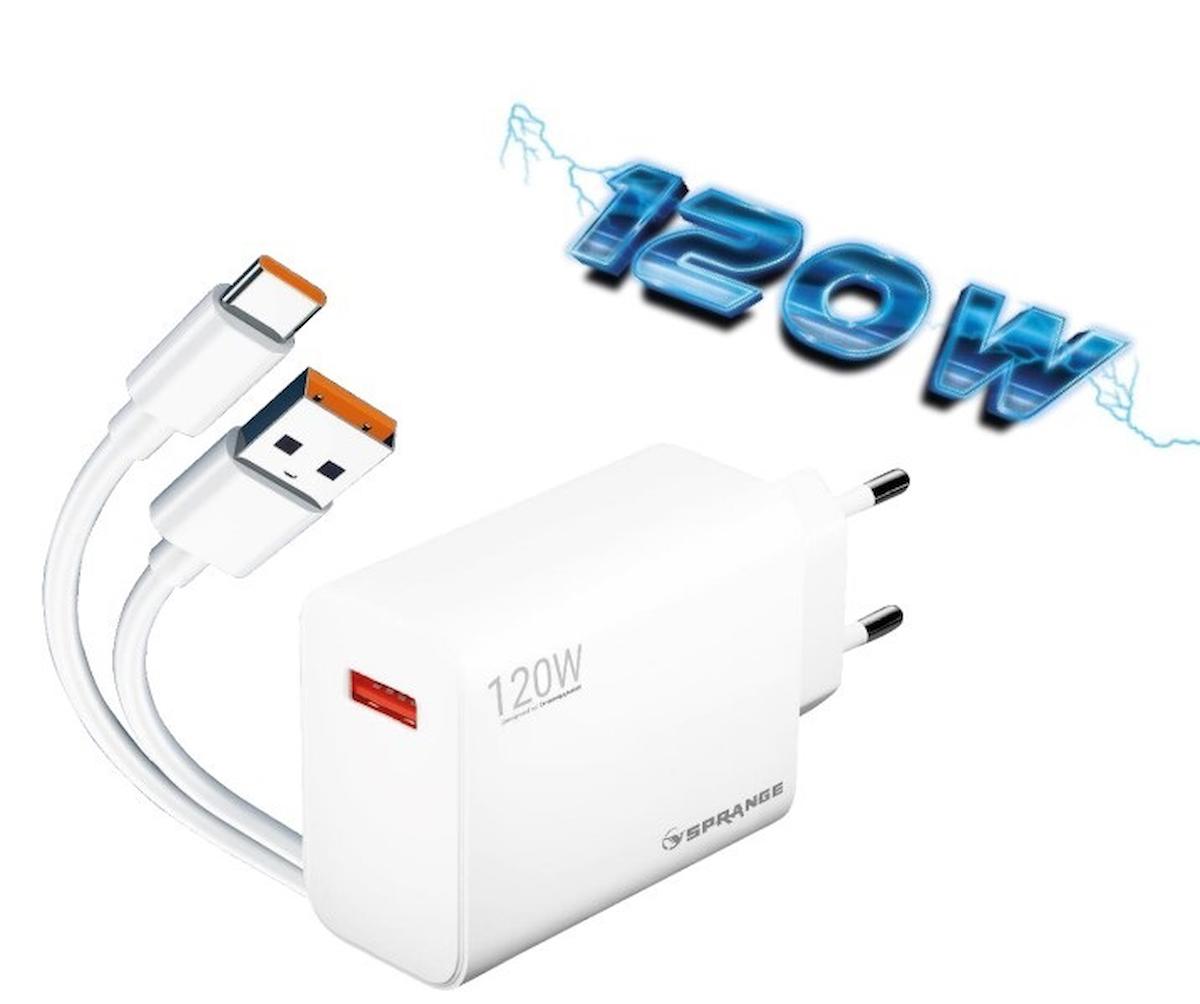 Sprange PT-X120 Universal Type C Kablolu 120 W Hızlı Şarj Aleti Beyaz