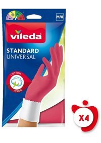 Vileda Universal Kırmızı Medium 4 Çift Temizlik Eldiveni