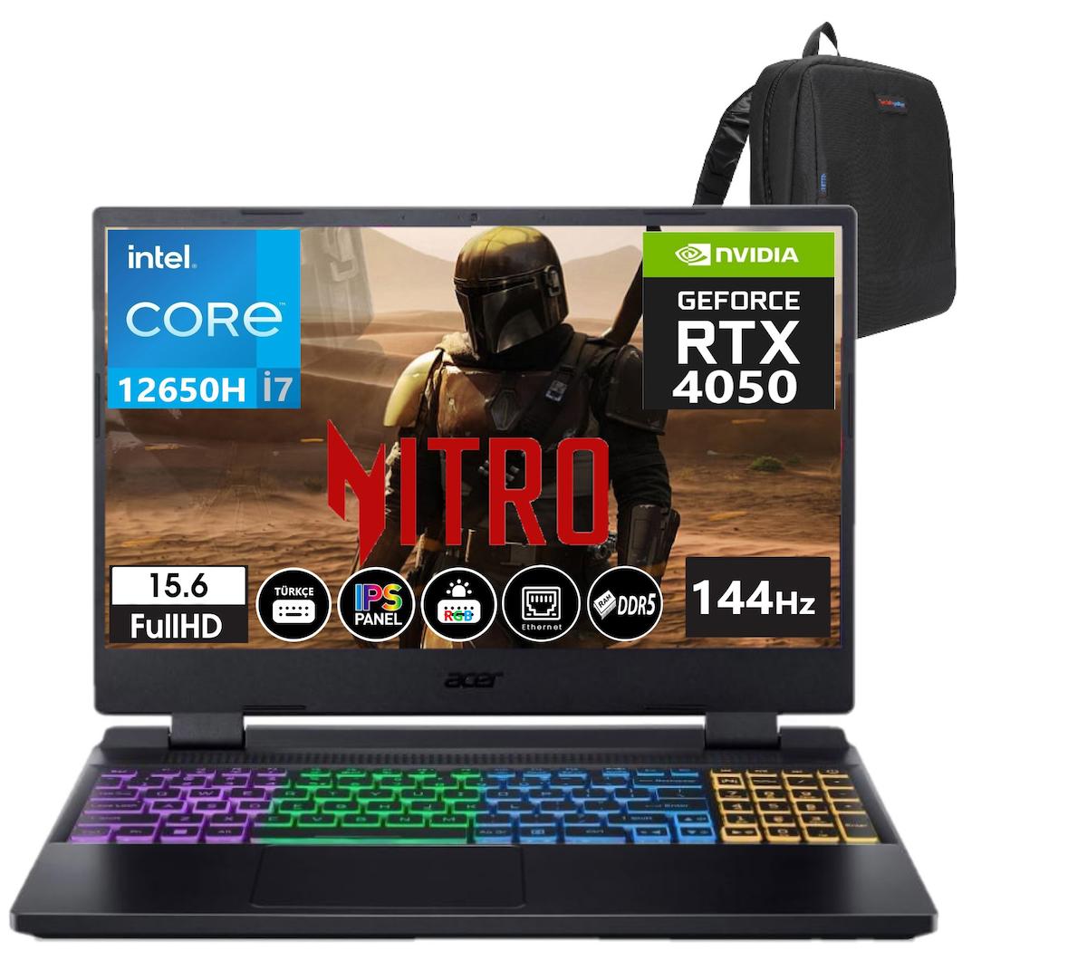 Acer Nitro 5 AN515-58 NHQLZEY00B18 Harici GeForce RTX 4050 Intel Core i7 12650H 96 GB DDR5 1 TB SSD 15.6 inç FreeDos Gaming Laptop