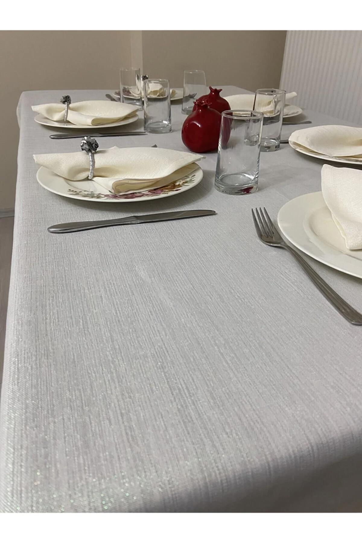 Zeren Home Polyester 160 x 300 cm Oval Masa Örtüsü Gri