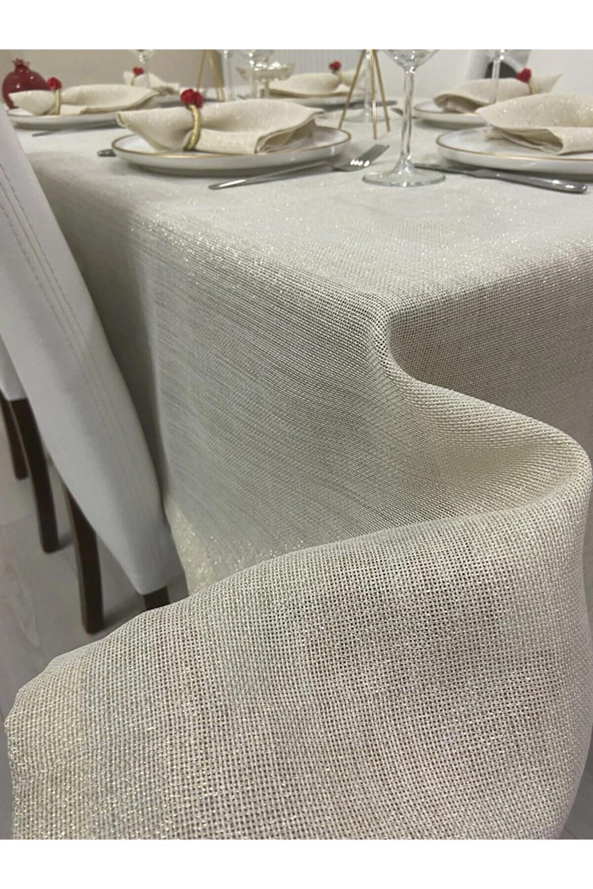 Zeren Home Polyester 150 x 230 cm Dikdörtgen Masa Örtüsü Bej