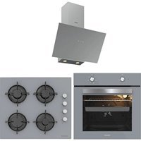 Silverline 3481 Flam-CS5349S01-BO65E1S01 Doğalgazlı Cam Klasik Ankastre Fırın Ocak 3'lü Ankastre Set Gri