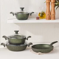 Karaca Cookplus Dream 7 Parça Bio Granit Tencere ve Tava Seti Yeşil