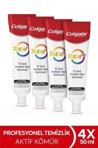 Colgate Total Aktif Kömür Kömürlü Florürsüz Diş Macunu 4x50 ml