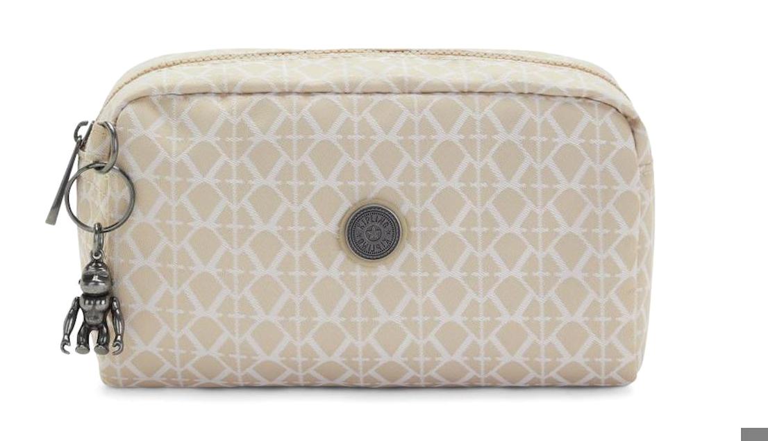 Kipling Gleam Krem Geometrik Tekstil Büyük Boy Seyahat Makyaj Çantası