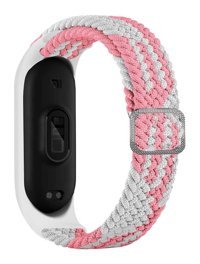 Xiaomi Cırtcırt Kumaş Ayarlanabilir Mi Band 4 Naylon Örgü Yetişkin Akıllı Saat Kordonu Beyaz-Pembe