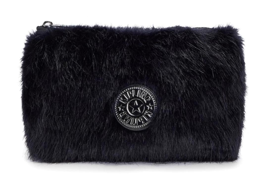 Kipling Anuli Siyah Düz Peluş Büyük Boy Seyahat Makyaj Çantası