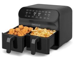 Groove Max Plus XXL Airfryer 8 lt İki Hazneli Led Ekranlı Yağsız Sıcak Hava Fritözü Siyah