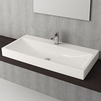 Bocchi Klasik Tekli 100 cm Seramik Tezgah Üstü Dikdörtgen Lavabo Beyaz