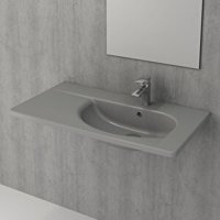 Bocchi 1020-006-0126 Klasik Tekli 86 cm Seramik Tezgah Üstü Dikdörtgen Lavabo Mat Gri
