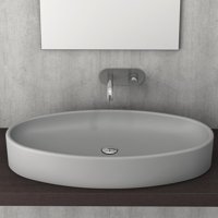 Bocchi 1014-006-0125 Klasik Tekli 85 cm Seramik Tezgah Üstü Çanak Lavabo Mat Gri