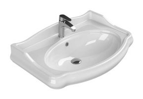 Turkuaz Seramik Etajerli Klasik Tekli 80 cm Seramik Oval Lavabo Beyaz