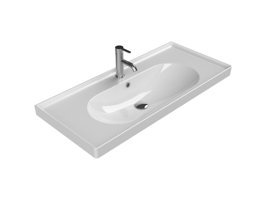 Turkuaz Seramik Etajerli Klasik Tekli 100 cm Tezgah Üstü Oval Lavabo Beyaz