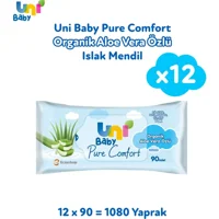 Uni Baby Pure Comfort Aloe Vera Özlü 90 Yaprak 12'li Paket Islak Mendil